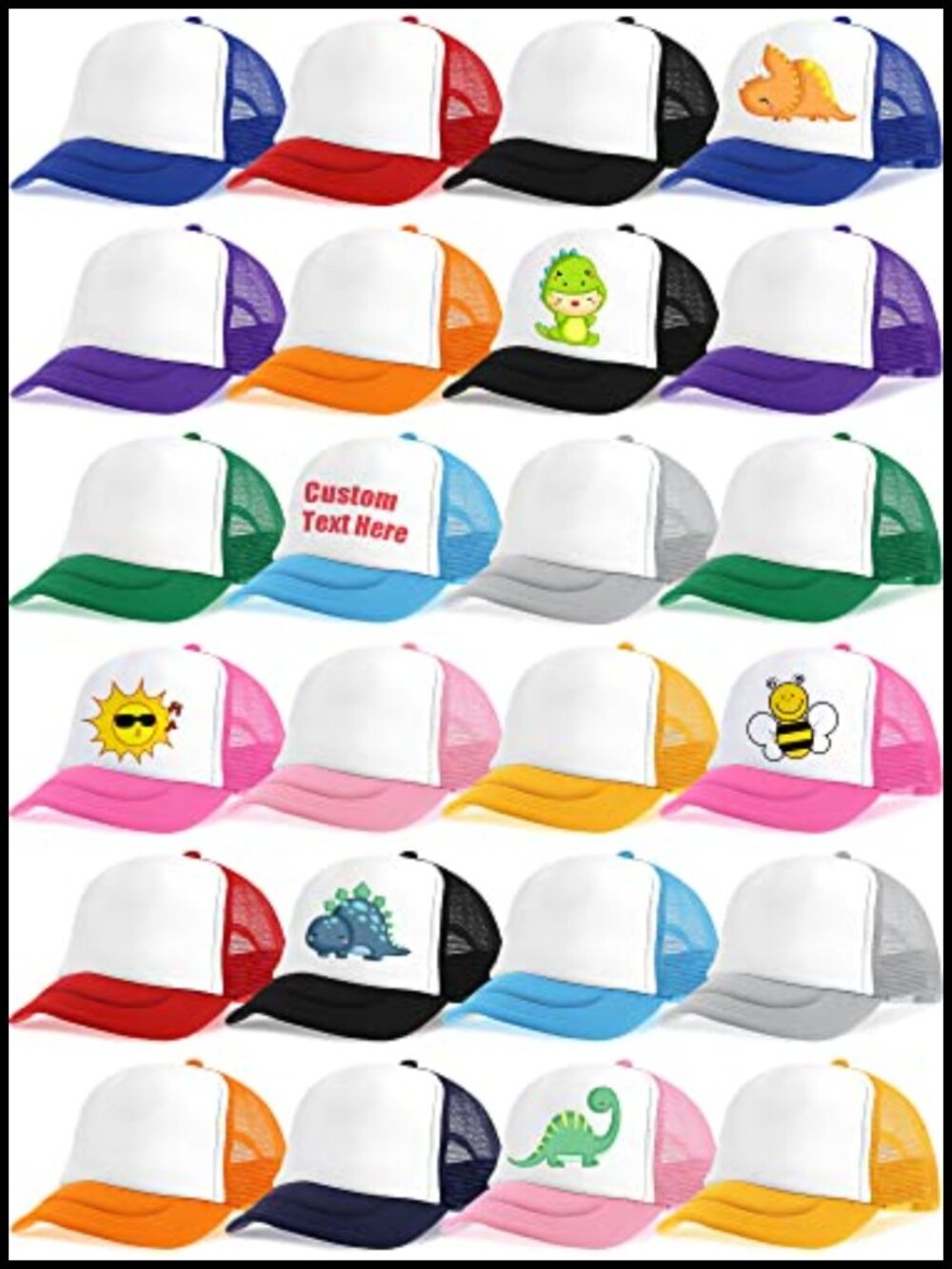 Kids Trucker Hats 24 Pack Polyester Mesh Adjustable Blank Baseball Caps